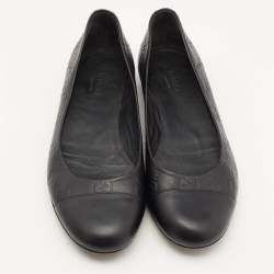 Gucci Black Guccissima Leather Cap Toe Ballet Flats Size 37.5