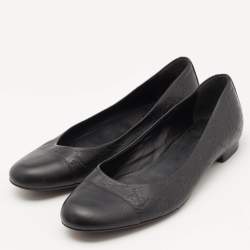 Gucci Black Guccissima Leather Cap Toe Ballet Flats Size 37.5