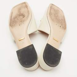 Pre Owned Gucci Off White Leather Zumi Logo Slide Sandals Size 39