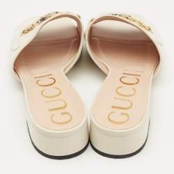 Pre Owned Gucci Off White Leather Zumi Logo Slide Sandals Size 39