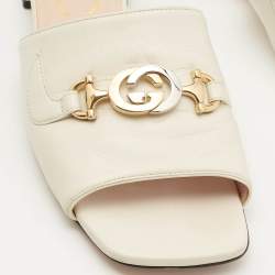Pre Owned Gucci Off White Leather Zumi Logo Slide Sandals Size 39