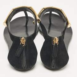 Gucci Black Suede Thong Flat Sandals Size 38.5