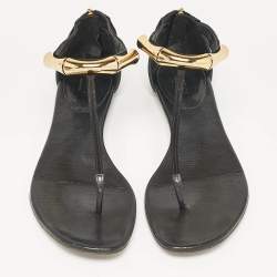 Gucci Black Suede Thong Flat Sandals Size 38.5