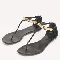 Gucci Black Suede Thong Flat Sandals Size 38.5