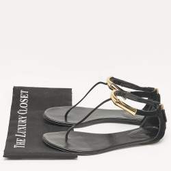 Gucci Black Suede Thong Flat Sandals Size 38.5