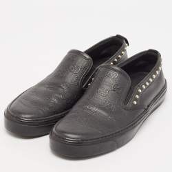 Gucci Black Leather Guccissima Slip On Sneakers Size 37