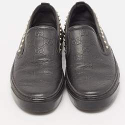 Gucci Black Leather Guccissima Slip On Sneakers Size 37