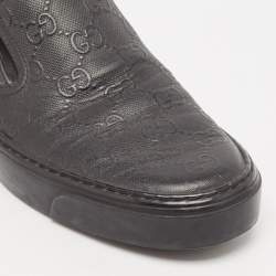 Gucci Black Leather Guccissima Slip On Sneakers Size 37