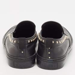 Gucci Black Leather Guccissima Slip On Sneakers Size 37