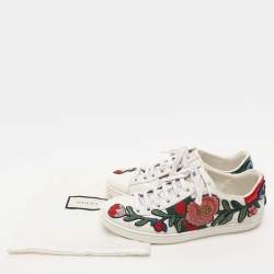 Gucci White Leather Ace Floral-Embroidered Web Low Top Sneakers Size 36