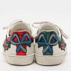Gucci White Leather Ace Floral-Embroidered Web Low Top Sneakers Size 36