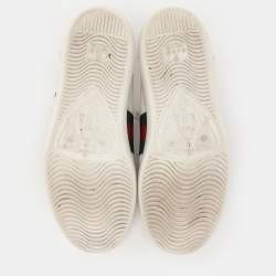 Gucci White Leather Ace Floral-Embroidered Web Low Top Sneakers Size 36