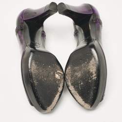 Pre Owned Gucci Purple/Black Leather Brogue Peep Toe Platform Pumps Size 37.5