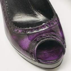 Pre Owned Gucci Purple/Black Leather Brogue Peep Toe Platform Pumps Size 37.5