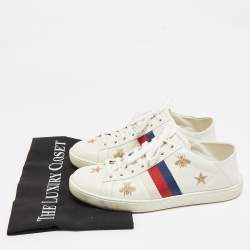 Gucci White Leather Star and Bee Embroidered Ace Sneakers Size 36