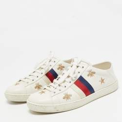 Gucci White Leather Star and Bee Embroidered Ace Sneakers Size 36