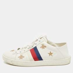 Gucci White Leather Star and Bee Embroidered Ace Sneakers Size 36