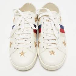 Gucci White Leather Star and Bee Embroidered Ace Sneakers Size 36