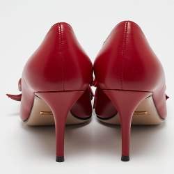 Gucci Red Leather Queen Margaret Bee Bow Pointed Toe Pumps Size 38