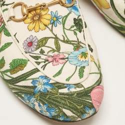 Pre Owned Gucci Multicolor Floral Canvas Princetown Horsebit Flat Mules Size 38