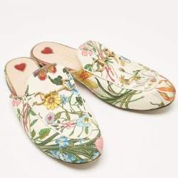 Pre Owned Gucci Multicolor Floral Canvas Princetown Horsebit Flat Mules Size 38