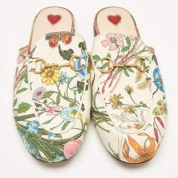 Pre Owned Gucci Multicolor Floral Canvas Princetown Horsebit Flat Mules Size 38