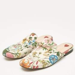 Pre Owned Gucci Multicolor Floral Canvas Princetown Horsebit Flat Mules Size 38