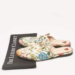 Pre Owned Gucci Multicolor Floral Canvas Princetown Horsebit Flat Mules Size 38