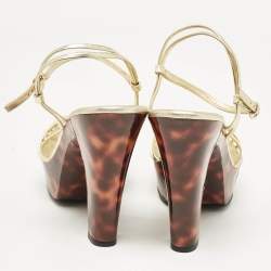 Gucci Gold Leather Platform Ankle Strap Sandals Size 38