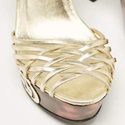 Gucci Gold Leather Platform Ankle Strap Sandals Size 38