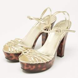 Gucci Gold Leather Platform Ankle Strap Sandals Size 38