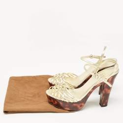 Gucci Gold Leather Platform Ankle Strap Sandals Size 38