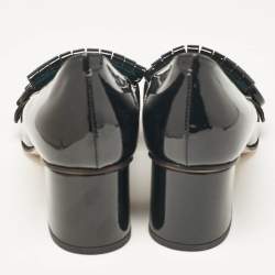 مملوكة مسبقًا Gucci Black Patent Leather Fringe Marmont GG Loafer Pumps Size 37.5