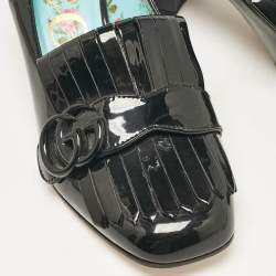 مملوكة مسبقًا Gucci Black Patent Leather Fringe Marmont GG Loafer Pumps Size 37.5