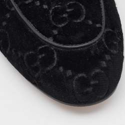Pre Owned Gucci Black GG Velvet Princetown Horsebit Flat Mules Size 39