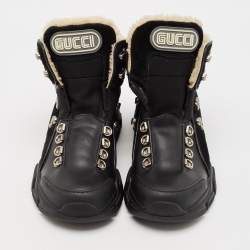 Gucci Black Leather Flashtrek Chunky Slip On Sneakers Size 39