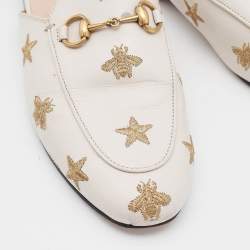 Gucci Cream Leather Bee and Star Embroidered Princetown Mules Size 36
