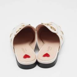 Gucci Cream Leather Bee and Star Embroidered Princetown Mules Size 36