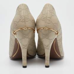 Pre Owned Gucci Cream Guccissima Leather Pumps Size 36.5