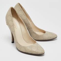 Pre Owned Gucci Cream Guccissima Leather Pumps Size 36.5
