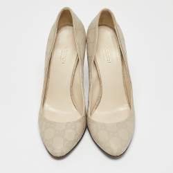 Pre Owned Gucci Cream Guccissima Leather Pumps Size 36.5