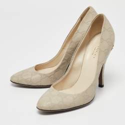 Pre Owned Gucci Cream Guccissima Leather Pumps Size 36.5