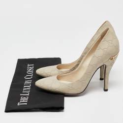 Pre Owned Gucci Cream Guccissima Leather Pumps Size 36.5