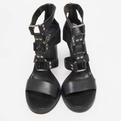 Gucci Black Leather Studded Gladiator Sandals Size 39