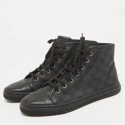 Gucci Black GG Canvas and Leather Cap Toe High Top Sneakers Size 38.5