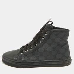 Gucci Black GG Canvas and Leather Cap Toe High Top Sneakers Size 38.5