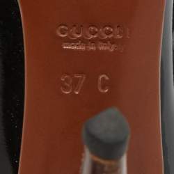 مملوكة مسبقًا حذاء كعب عالي غوتشي نعل فرينج هورسبيت جلد لامع أسود مقاس 37