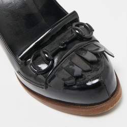 مملوكة مسبقًا حذاء كعب عالي غوتشي نعل فرينج هورسبيت جلد لامع أسود مقاس 37