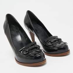 مملوكة مسبقًا حذاء كعب عالي غوتشي نعل فرينج هورسبيت جلد لامع أسود مقاس 37