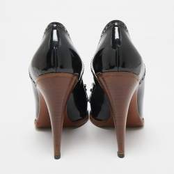 مملوكة مسبقًا حذاء كعب عالي غوتشي نعل فرينج هورسبيت جلد لامع أسود مقاس 37